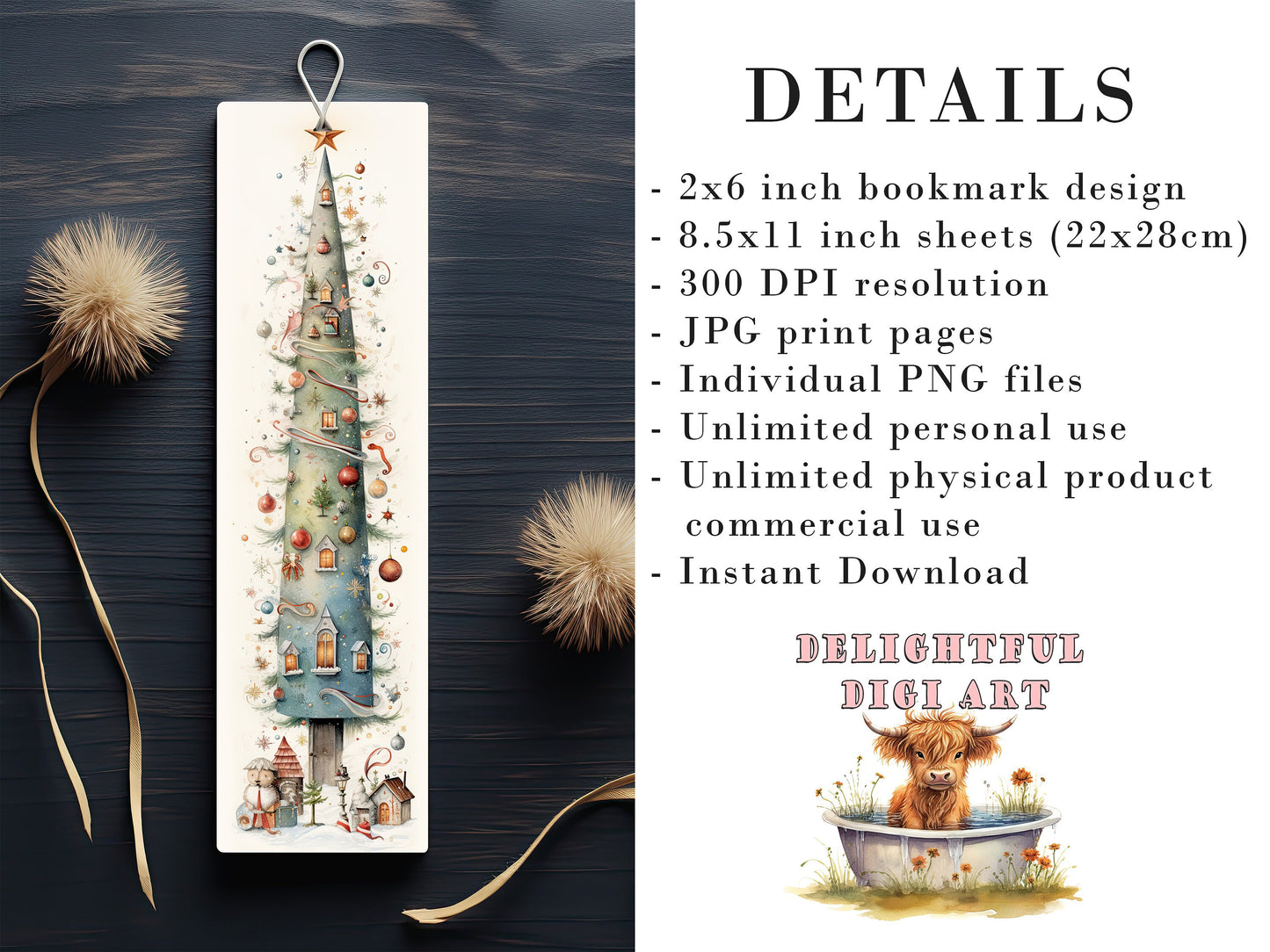 10 Cute Christmas Printable Bookmarks | Digital Download JPG Bookmark Sheets | PNG bookmark sublimation | Bookmark set | Retro Xmas Graphics