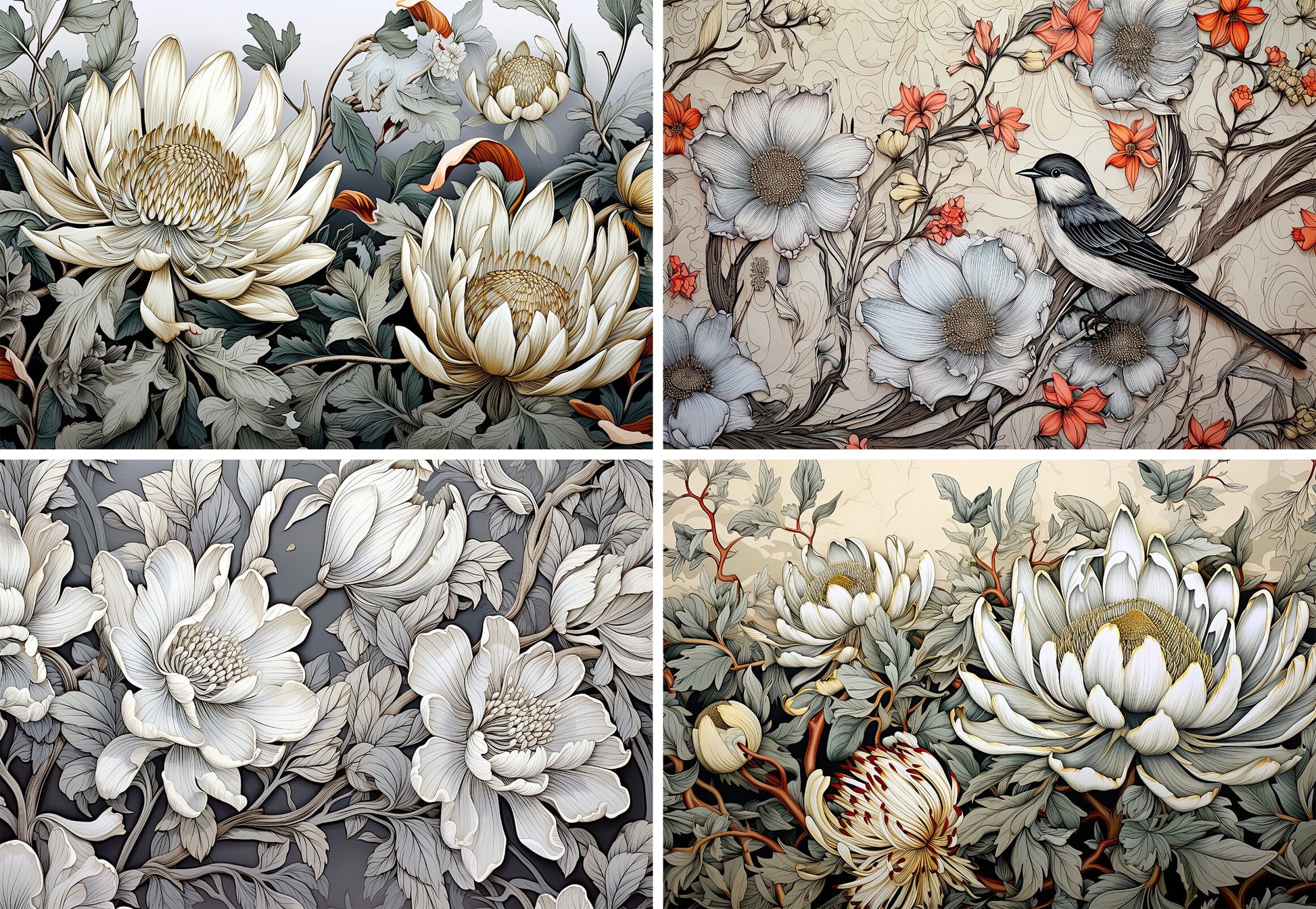 20 Floral Printable Art Pages | Digital Download | JPG Paper Set | Flower sublimation| Digital Paper Bundle| Retro Art style| Digital Prints