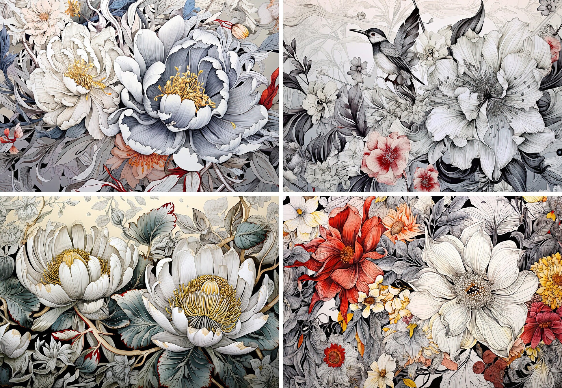 20 Floral Printable Art Pages | Digital Download | JPG Paper Set | Flower sublimation| Digital Paper Bundle| Retro Art style| Digital Prints