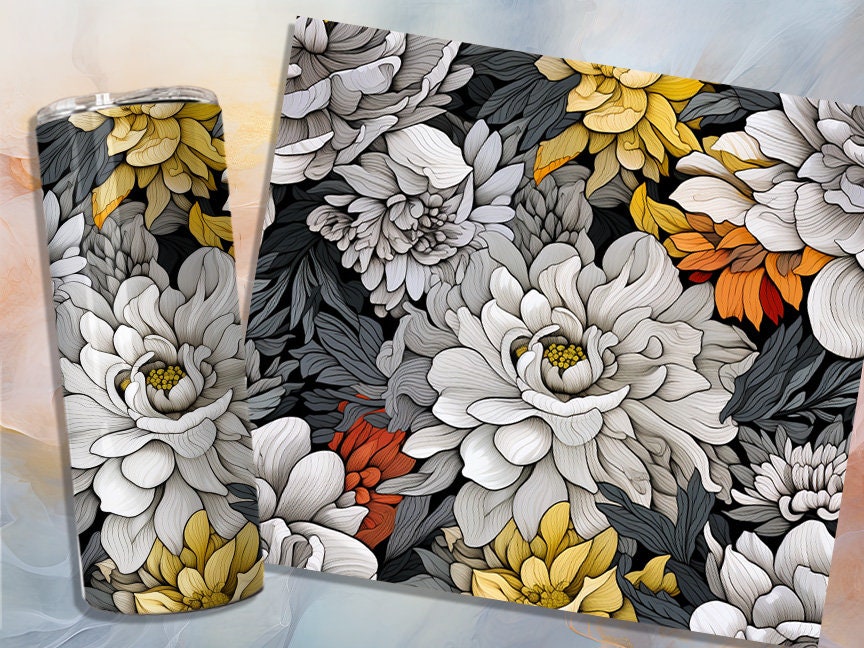 Floral 20oz Skinny Tumbler Sublimation Wrap| Digital Download Straight Tumbler Wrap PNG| Seamless Design| Whimsical Artwork