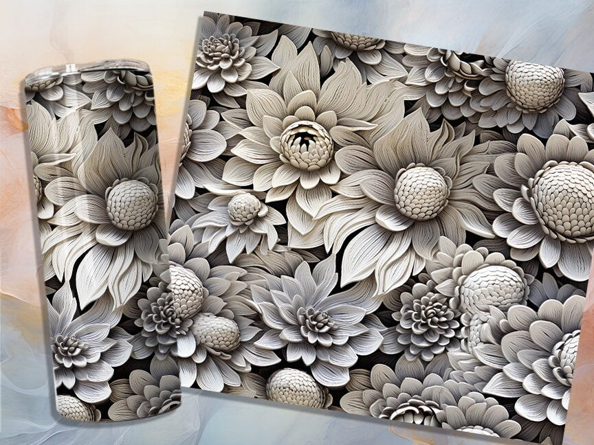 3D Floral 20oz Skinny Tumbler Sublimation Wrap | Digital Download Straight Tumbler Wrap PNG | 3D Seamless Design | Whimsical Artwork