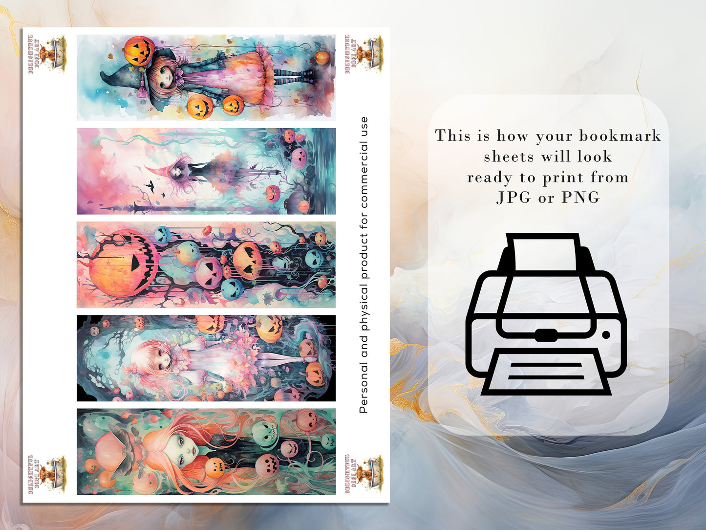 20 Cute Pastel Halloween Printable Bookmarks | Digital Download JPG Bookmark Set| PNG bookmark sublimation | Spooky bookmark set | Whimsical