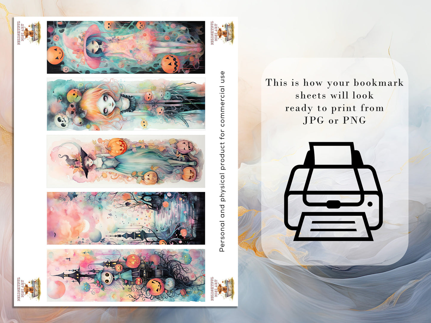 20 Cute Pastel Halloween Printable Bookmarks | Digital Download JPG Bookmark Set| PNG bookmark sublimation | Spooky bookmark set | Whimsical