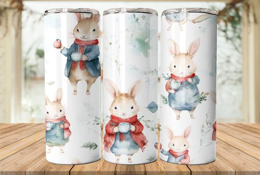 Christmas Bunny 20oz Skinny Tumbler Sublimation Wrap | Digital Download Straight Tumbler Wrap PNG | X-mas Bunny | Cute Bunny Wrap
