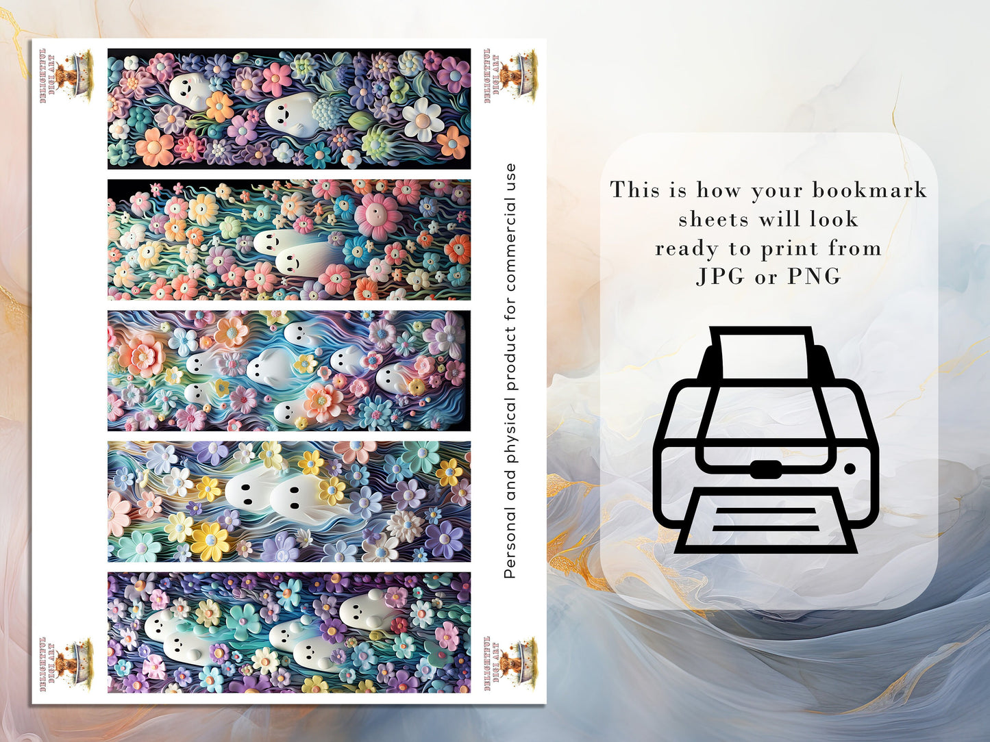 15 Hide And Go Spook Printable Bookmarks| Halloween JPG Bookmark Set| PNG bookmark sublimation| Spooky Pastel bookmark set| Ghosts & Flowers