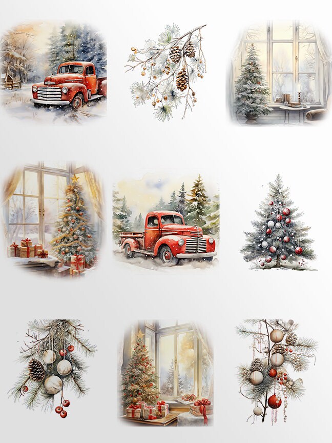 Watercolor Christmas Clipart - Winter Wonderland Clipart - Christmas Cards Clipart - Watercolor Clipart - Holiday Season - Scenes & Elements