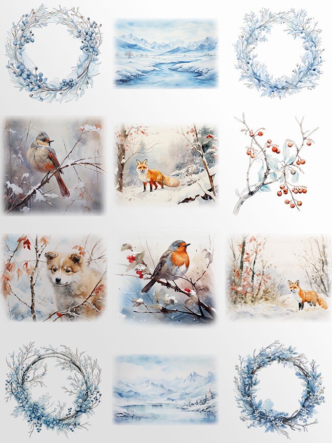 Watercolor Christmas Clipart - Winter Wonderland Clipart - Christmas Cards Clipart - Watercolor Clipart - Holiday Season - Scenes & Elements