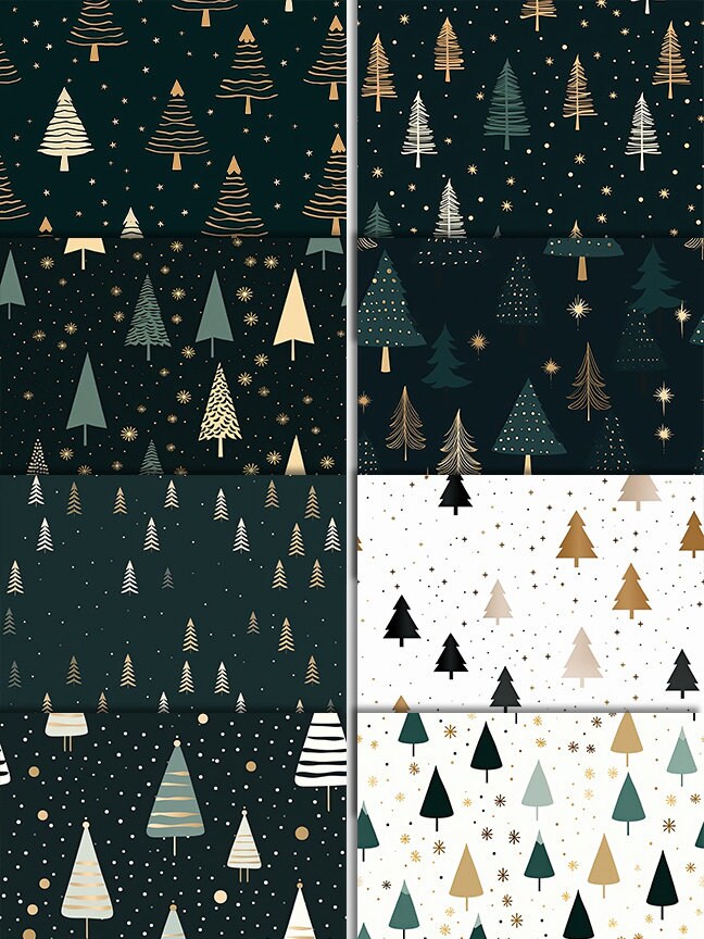 16 Christmas Tree Printable Paper Designs| Digital Download Paper Set| PNG sublimation| Retro Digital Paper Bundle| Cute X-Mas Pattern