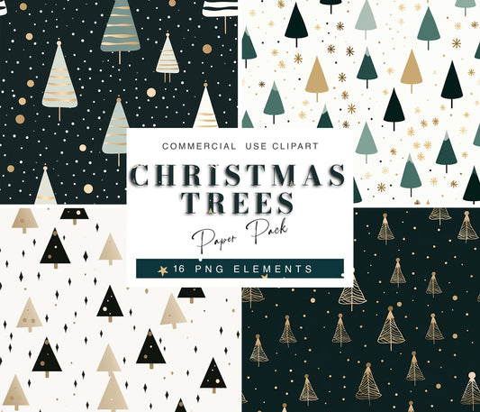 16 Christmas Tree Printable Paper Designs| Digital Download Paper Set| PNG sublimation| Retro Digital Paper Bundle| Cute X-Mas Pattern