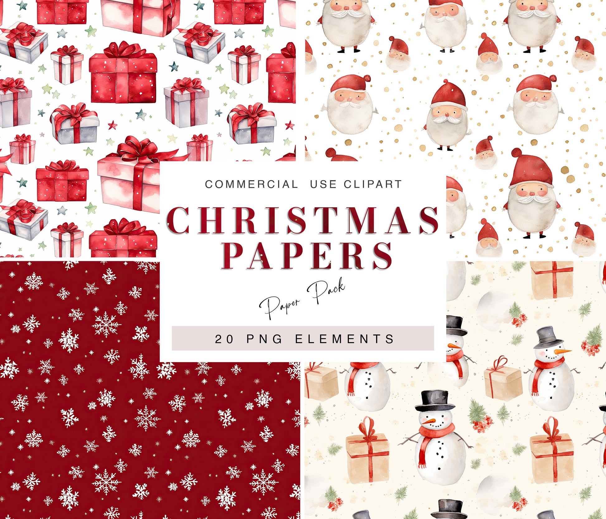 20 Christmas Printable Paper Designs| Digital Download Paper Set| PNG sublimation| Retro Seamless Digital Paper Bundle| Cute X-Mas Pattern