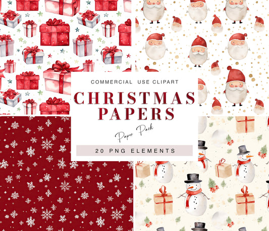 20 Christmas Printable Paper Designs| Digital Download Paper Set| PNG sublimation| Retro Seamless Digital Paper Bundle| Cute X-Mas Pattern