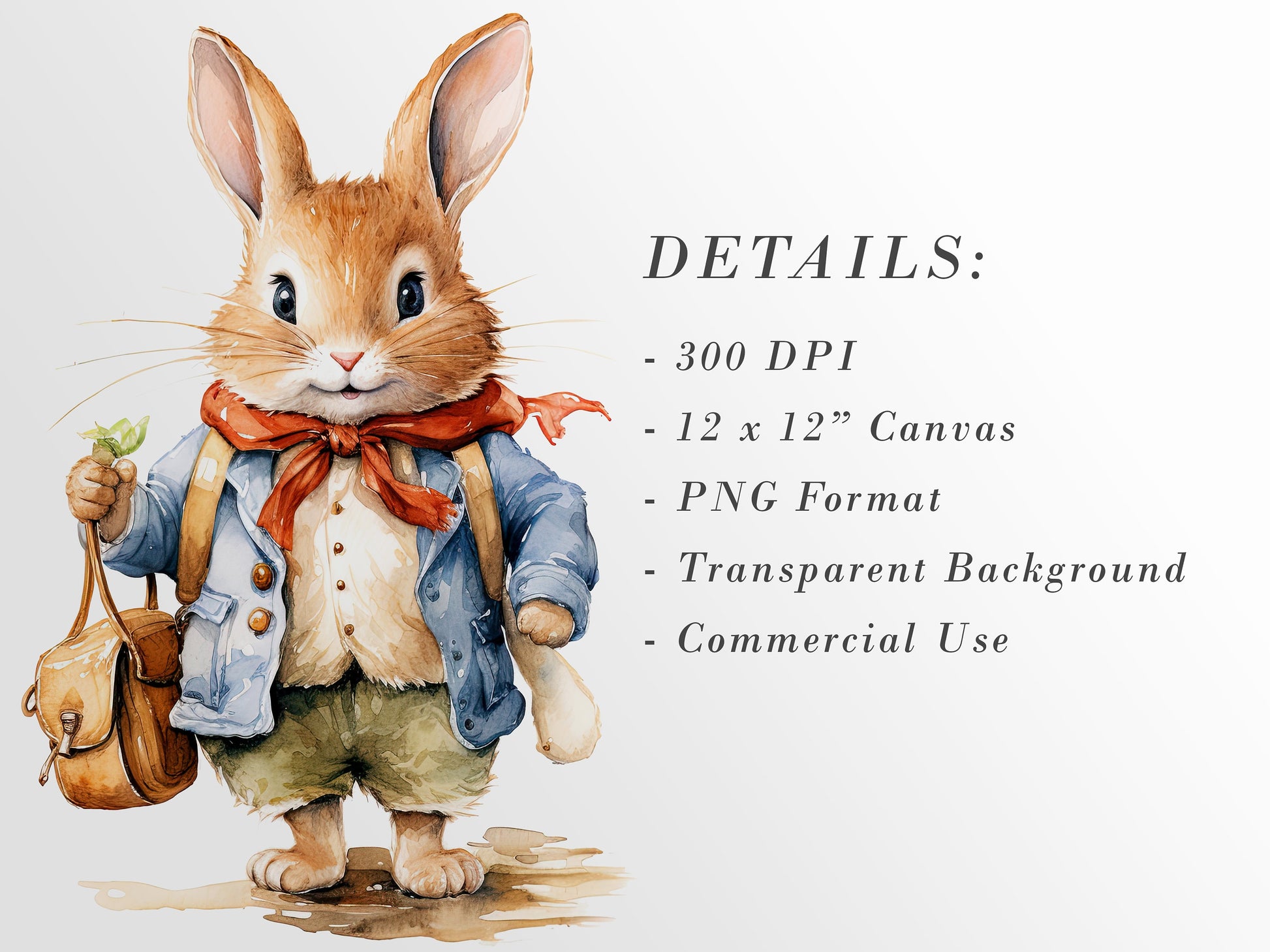 Cute Critters Clipart, Cute Bunnys PNG bundle, Baby Shower Art, Baby Animals, Animals in clothes SVG, Nursery clip Art, Watercolor drawings