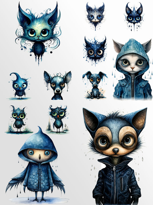 Whimsical Animals: Blue Themed Animal Art for Crafts and Decor | PNG Bundle | Digital Download | Sublimation Designs | Watercolor Designs