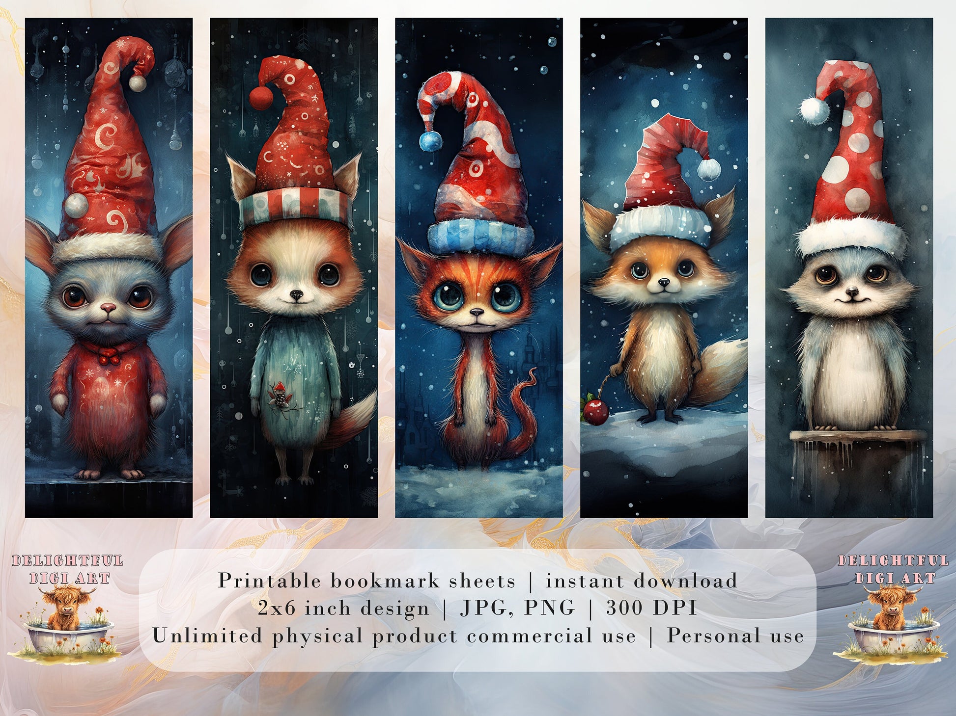 15 Cute Christmas Animal Printable Bookmarks | Digital Download JPG Bookmark Set| PNG bookmark sublimation | Whimsical bookmark set| Craft