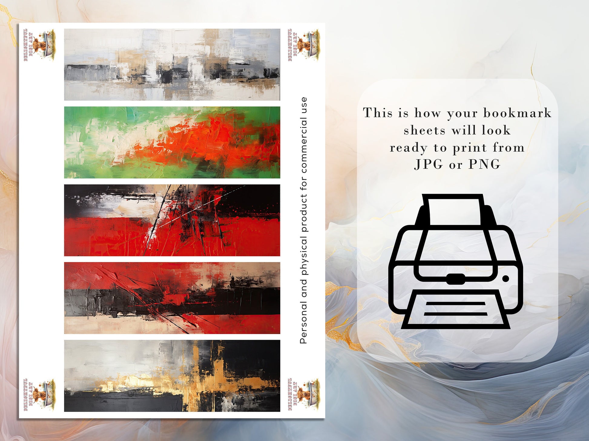 20 Abstract Printable Bookmarks | Digital Download JPG Bookmark Set| PNG bookmark sublimation | Fine Art bookmark set| Oil Painting Bookmark