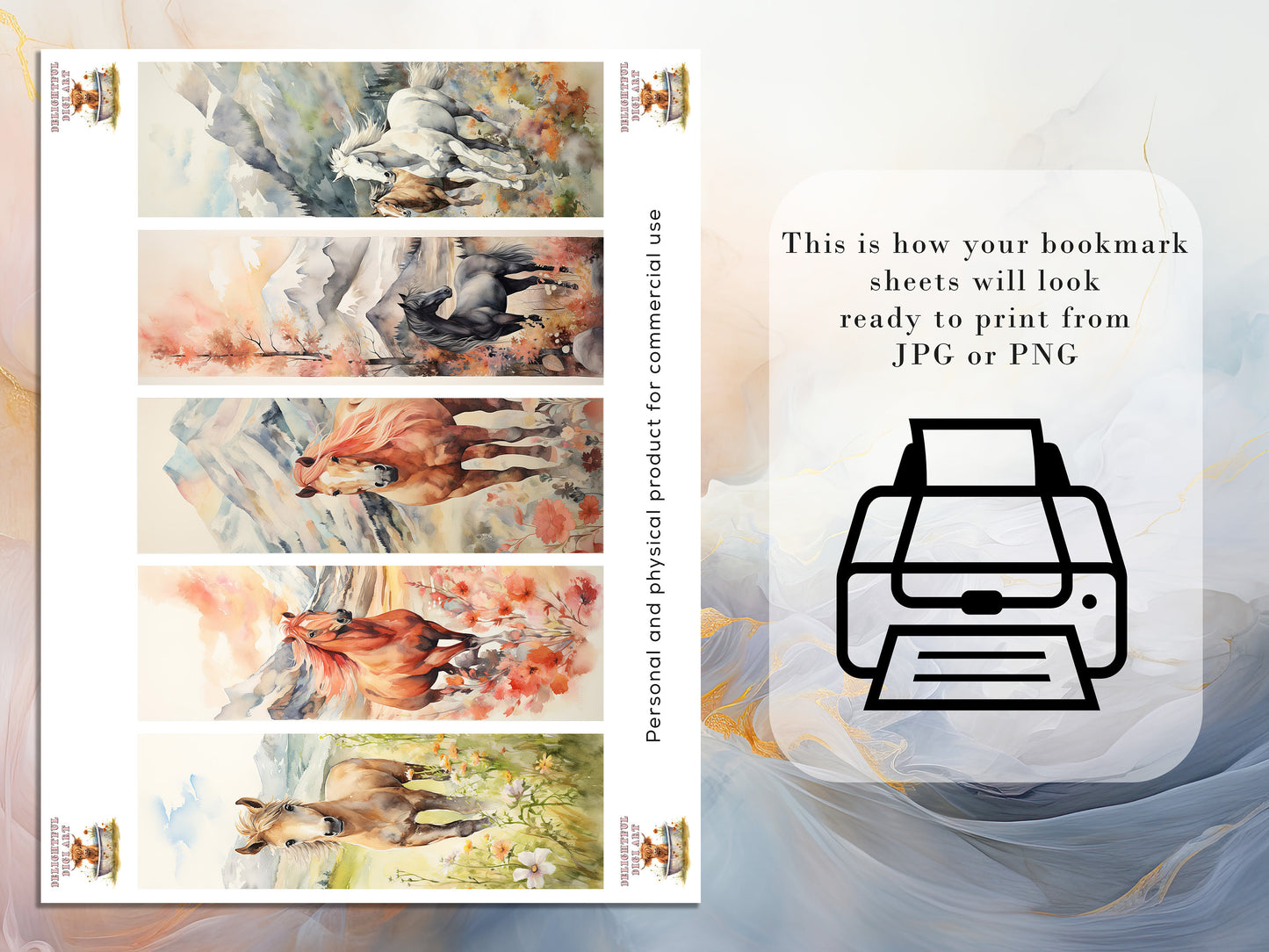 15 Watercolor Horse Printable Bookmarks | Digital Download JPG Bookmark Set | PNG bookmark | Foal sublimation bookmark set | Fussy Cuts