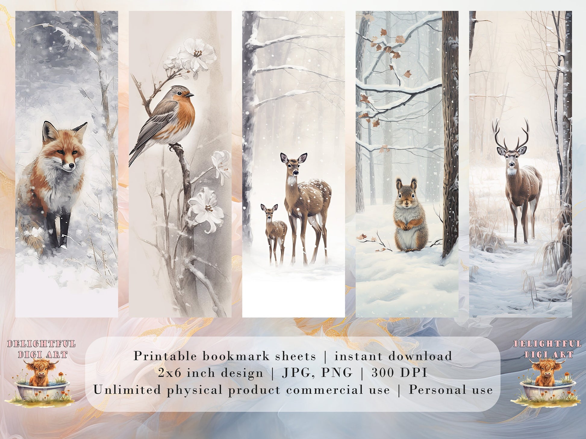 10 Winter Animals Printable Bookmarks | Digital Download JPG Bookmark Set| PNG bookmark sublimation | X-Mas bookmark set | Fussy Cuts
