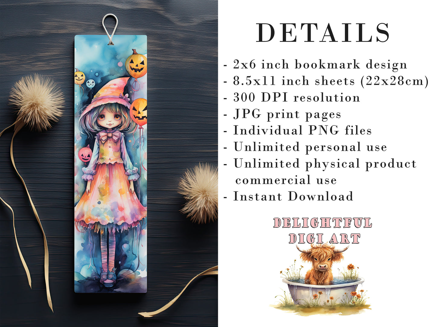 20 Cute Pastel Halloween Printable Bookmarks | Digital Download JPG Bookmark Set| PNG bookmark sublimation | Spooky bookmark set | Whimsical