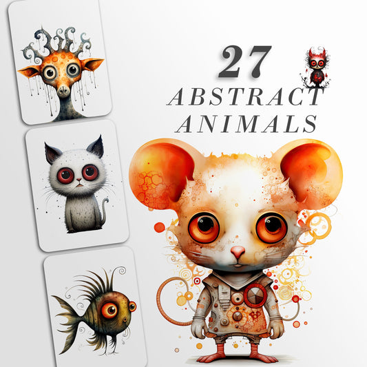 Abstract Animals: Whimsical Animal Art | Crafts and Decor | PNG Bundle | Digital Download | Sublimation Designs | Junk Journal | Scrapbook