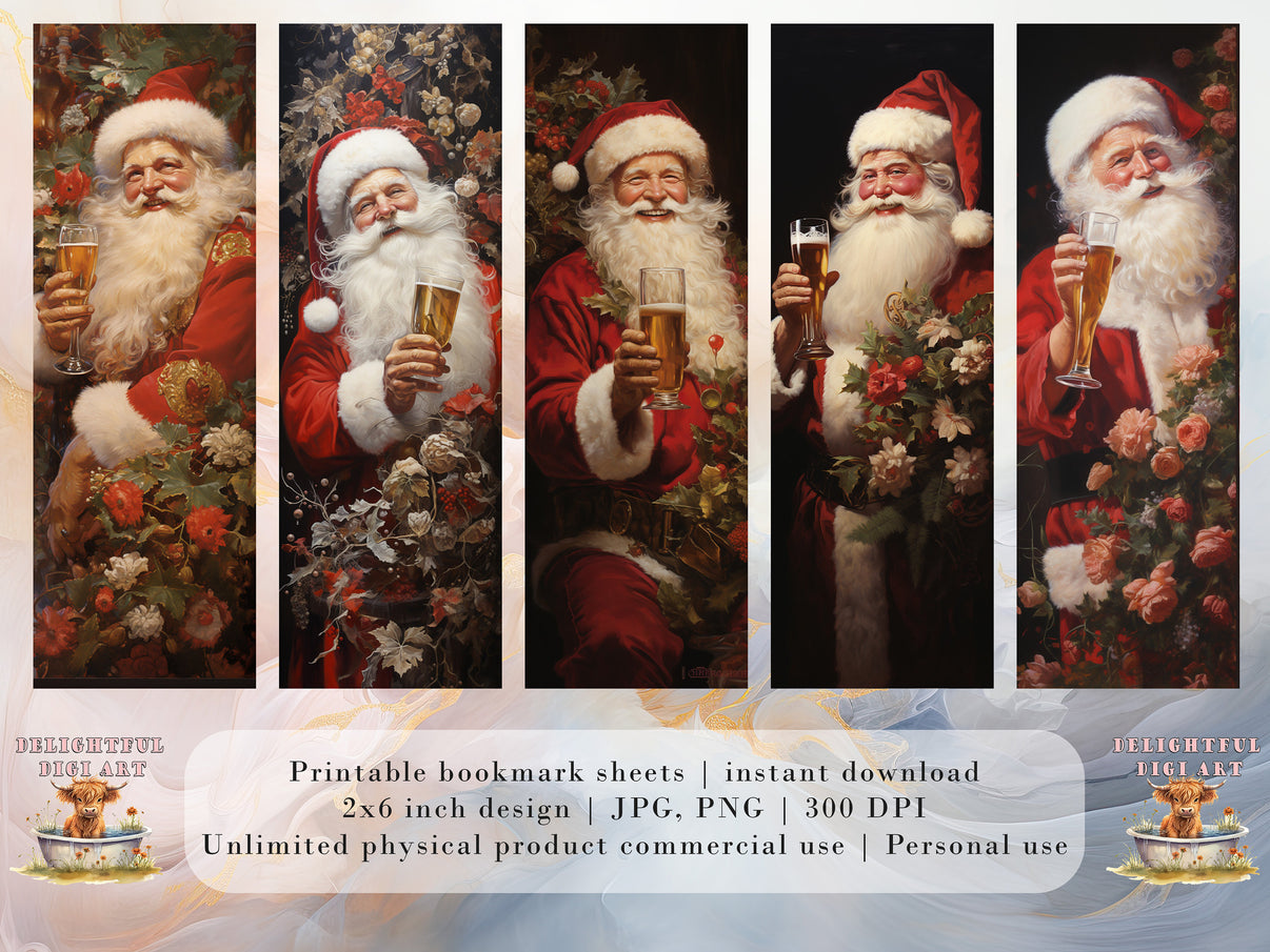 10 Drinking Santa Printable Bookmarks | Digital Download JPG Bookmark ...