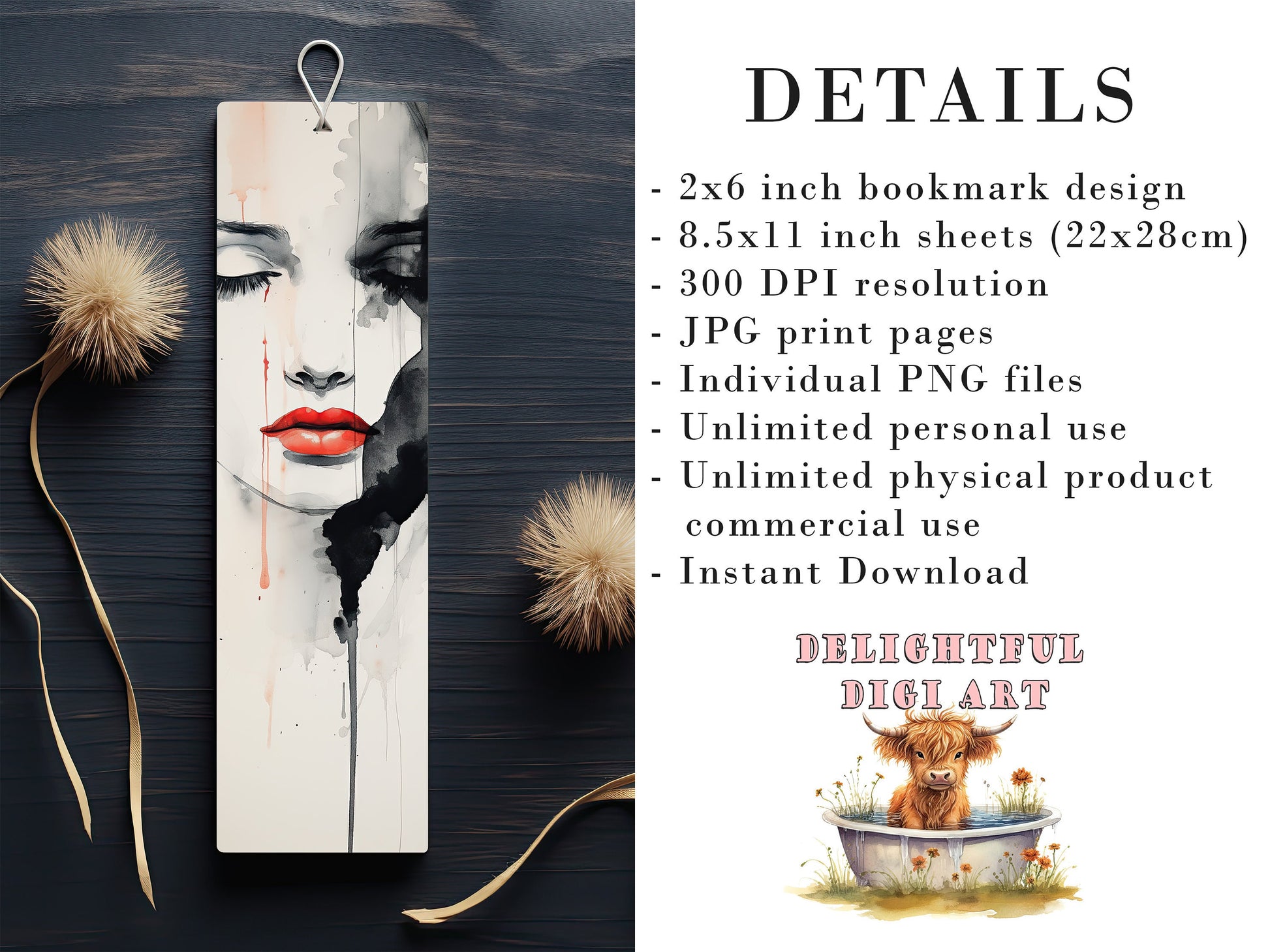 15 Ink Wash Faces Printable Bookmarks | Digital Download JPG Bookmark Set| PNG bookmark sublimation | Women's Faces bookmark set| Fussy Cuts