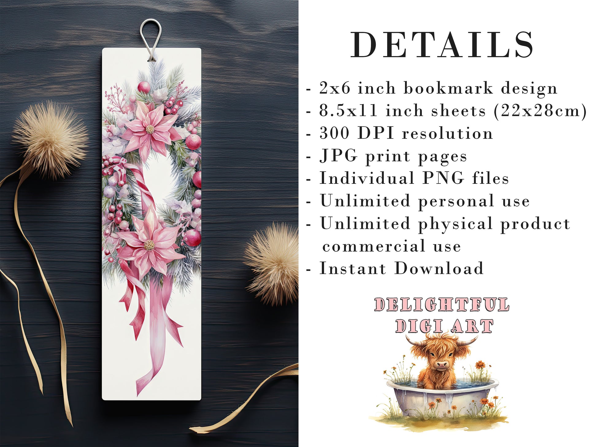 20 Cute Pink Christmas Printable Bookmarks | Digital Download JPG Bookmark Set| PNG bookmark sublimation | X-Mas bookmark set | Fussy Cuts