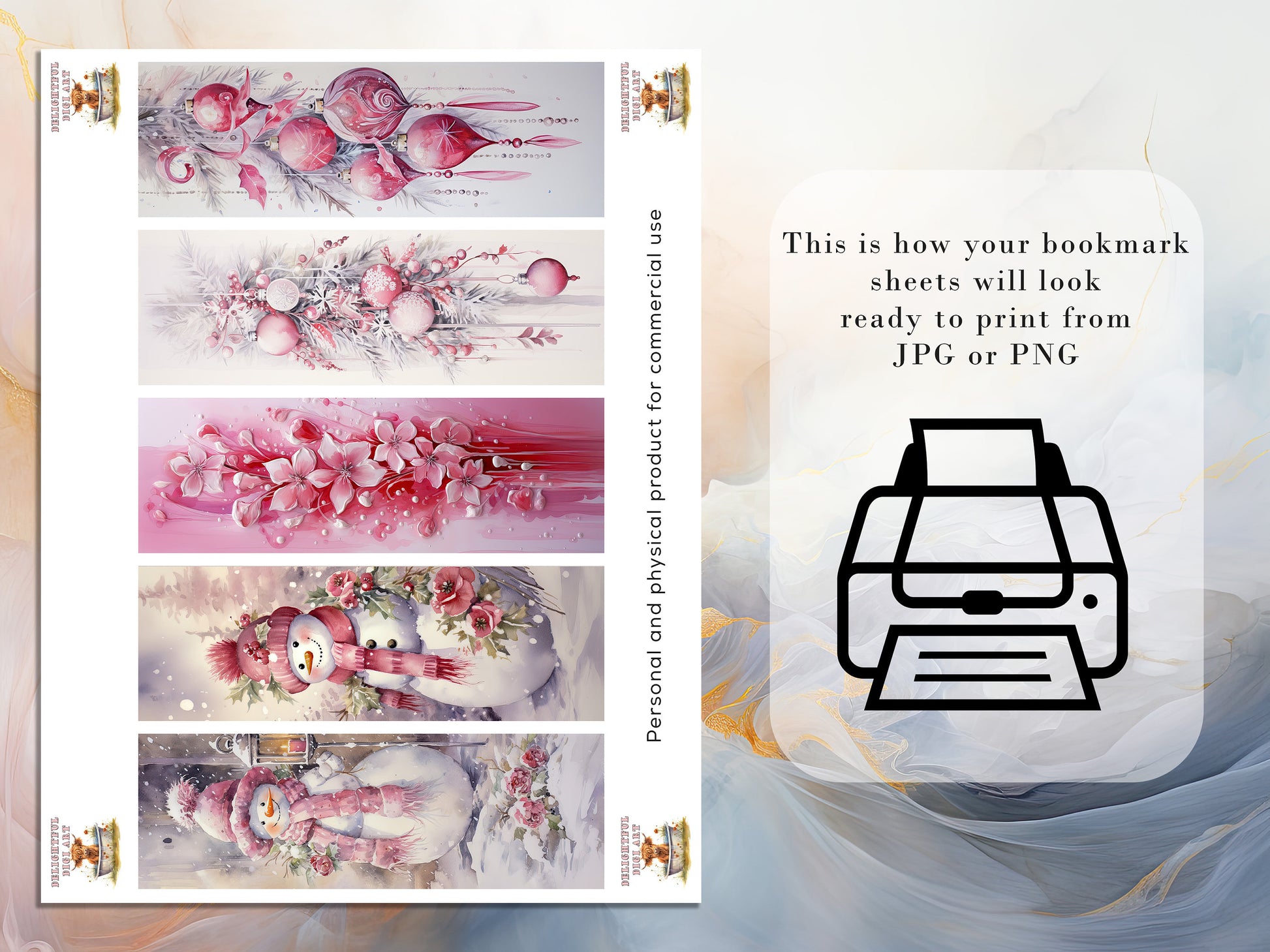 20 Cute Pink Christmas Printable Bookmarks | Digital Download JPG Bookmark Set| PNG bookmark sublimation | X-Mas bookmark set | Fussy Cuts