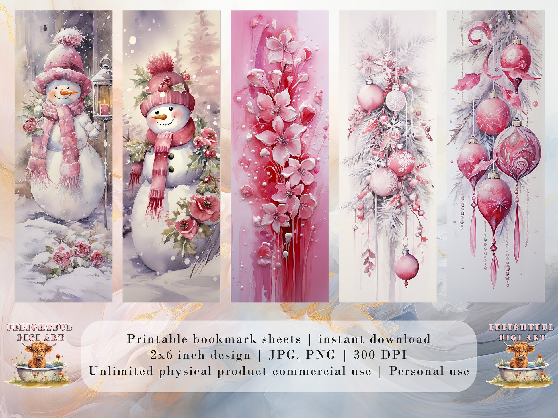 20 Cute Pink Christmas Printable Bookmarks | Digital Download JPG Bookmark Set| PNG bookmark sublimation | X-Mas bookmark set | Fussy Cuts