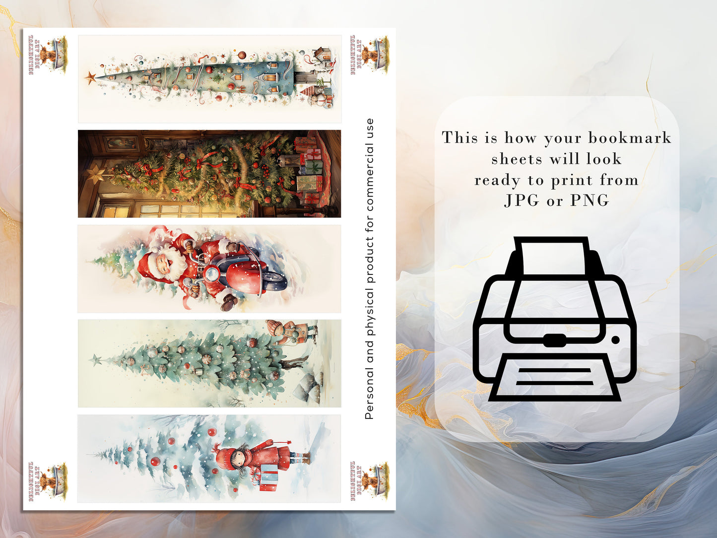 10 Cute Christmas Printable Bookmarks | Digital Download JPG Bookmark Sheets | PNG bookmark sublimation | Bookmark set | Retro Xmas Graphics