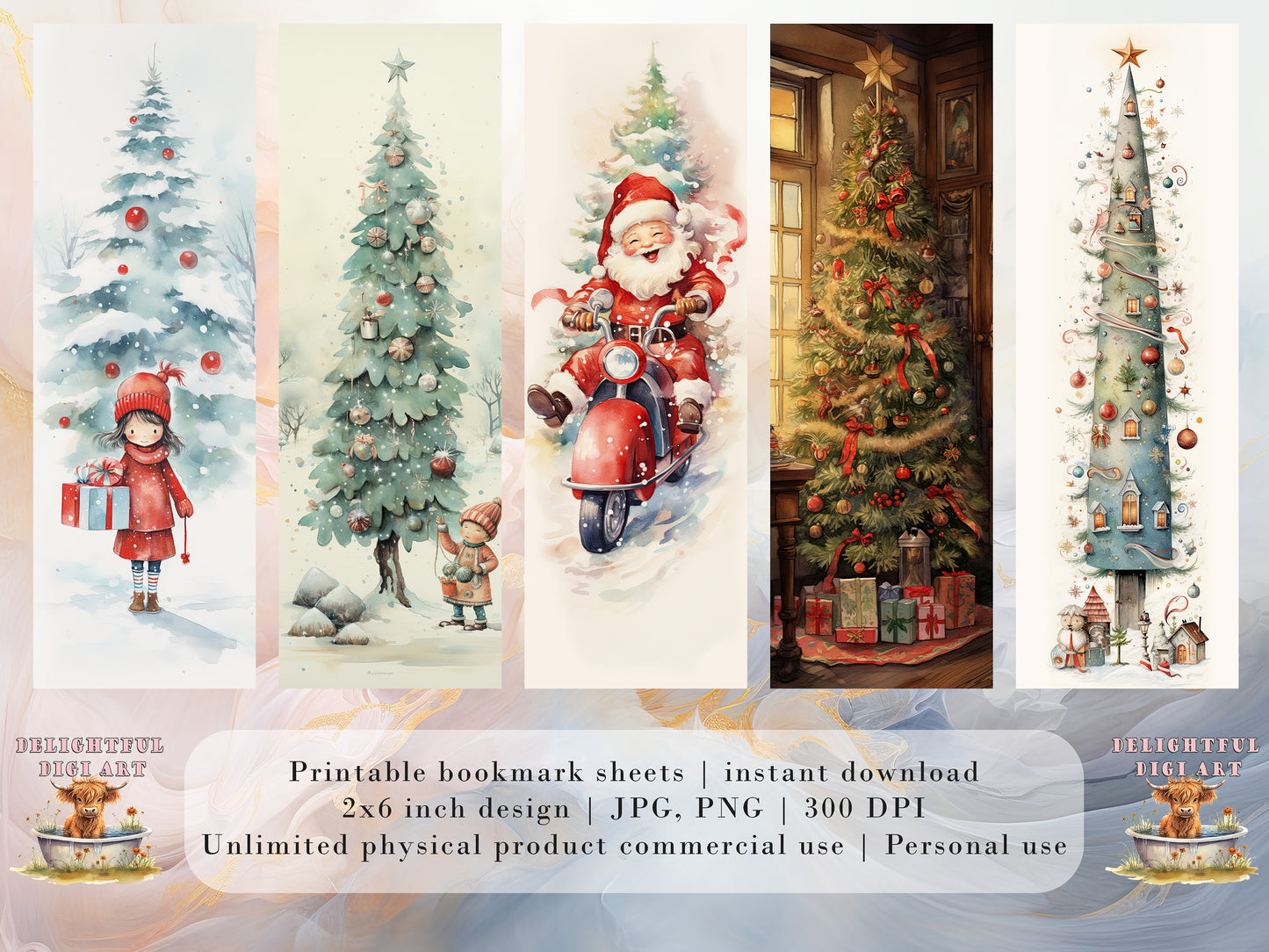 10 Cute Christmas Printable Bookmarks | Digital Download JPG Bookmark Sheets | PNG bookmark sublimation | Bookmark set | Retro Xmas Graphics