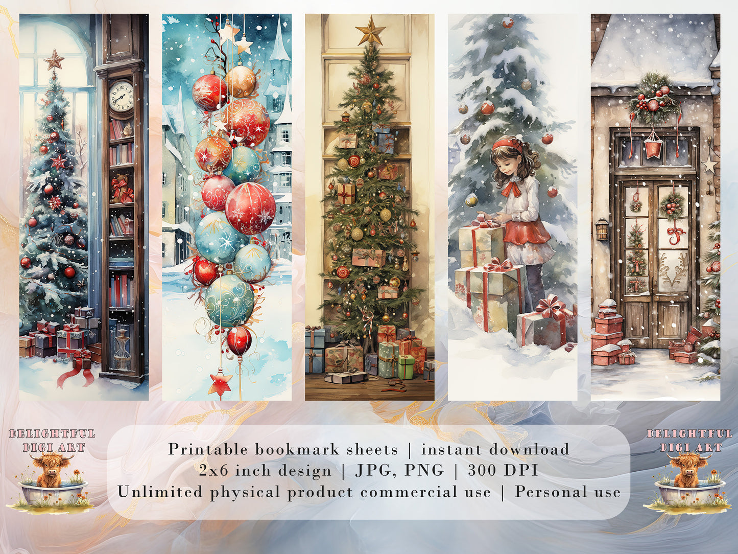 10 Cute Christmas Printable Bookmarks | Digital Download JPG Bookmark Sheets | PNG bookmark sublimation | Bookmark set | Retro Xmas Graphics