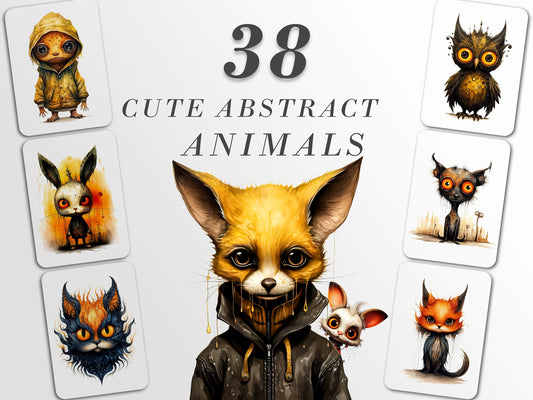 Abstract Animals: Whimsical Animal Art | Crafts and Decor | PNG Bundle | Digital Download | Sublimation Designs | Junk Journal | Scrapbook