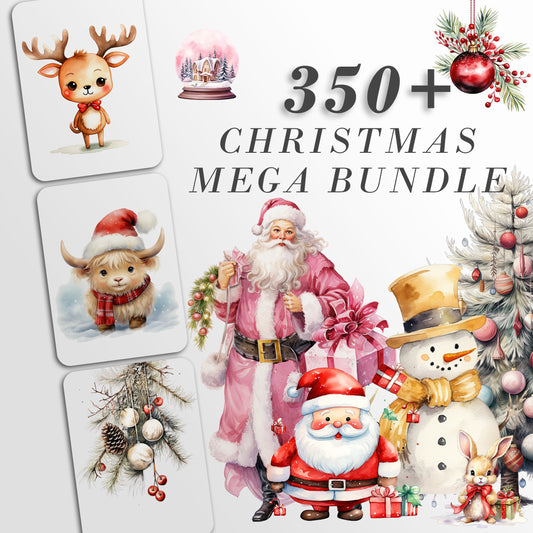 Watercolor Christmas Clipart Mega Bundle: Christmas Crafts and Decor | PNG Set | Digital Download | Santa | Reindeer | Decorations | Scenes
