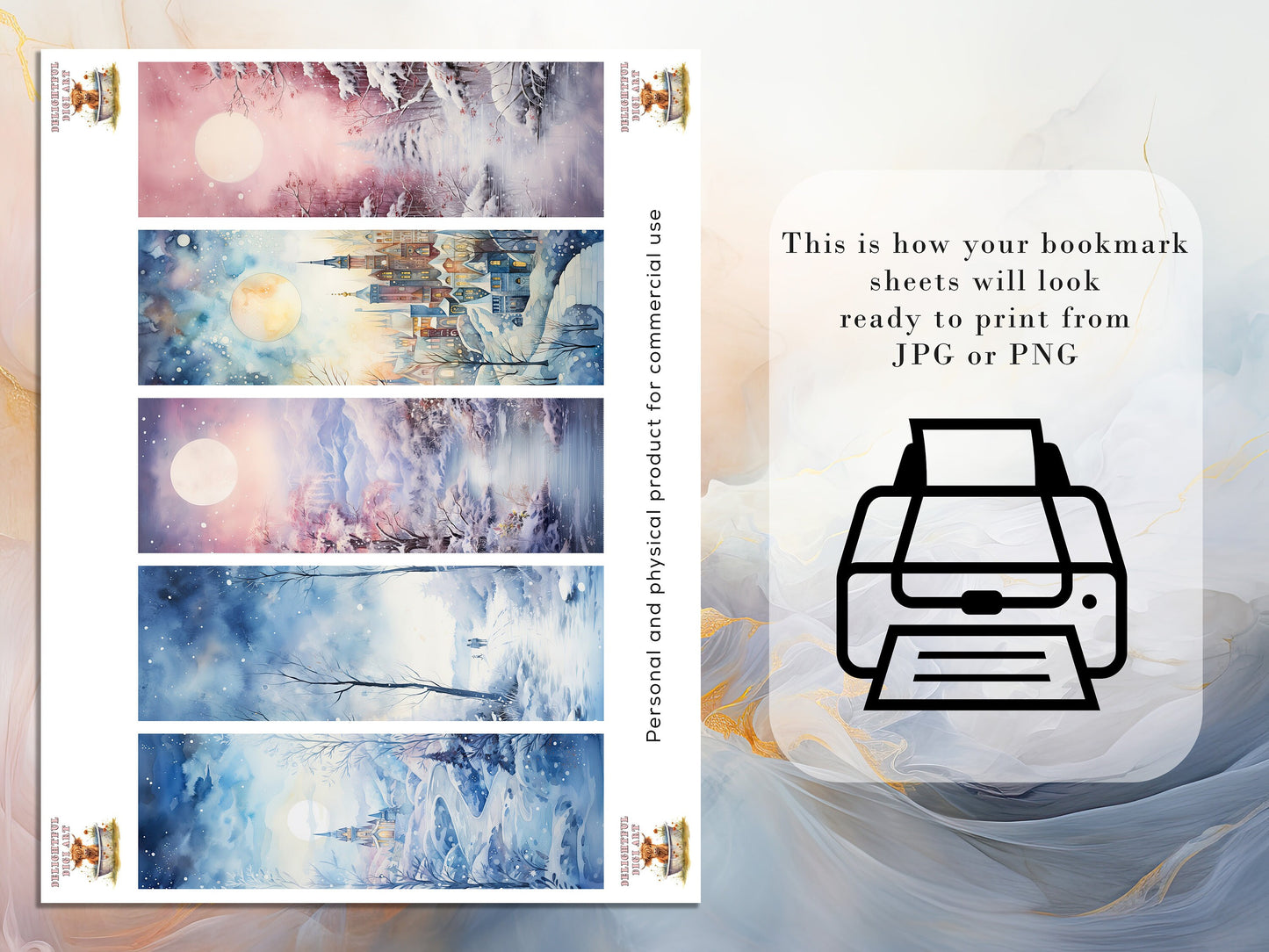 20 Winter Dreamland Printable Bookmarks| DIY Bookmark Sheets| PNG bookmark sublimation| Bookmark set| Watercolor Graphics| Print at Home