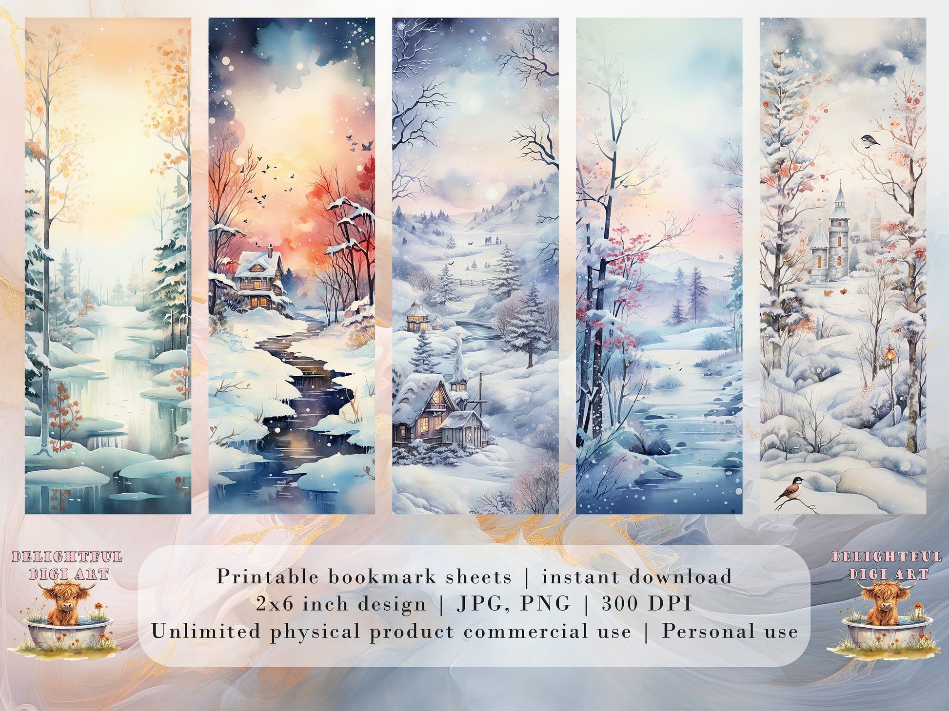 20 Winter Dreamland Printable Bookmarks| DIY Bookmark Sheets| PNG bookmark sublimation| Bookmark set| Watercolor Graphics| Print at Home
