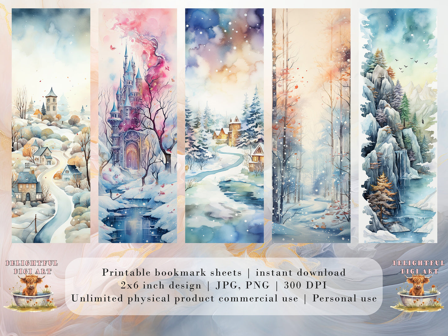 20 Winter Dreamland Printable Bookmarks| DIY Bookmark Sheets| PNG bookmark sublimation| Bookmark set| Watercolor Graphics| Print at Home