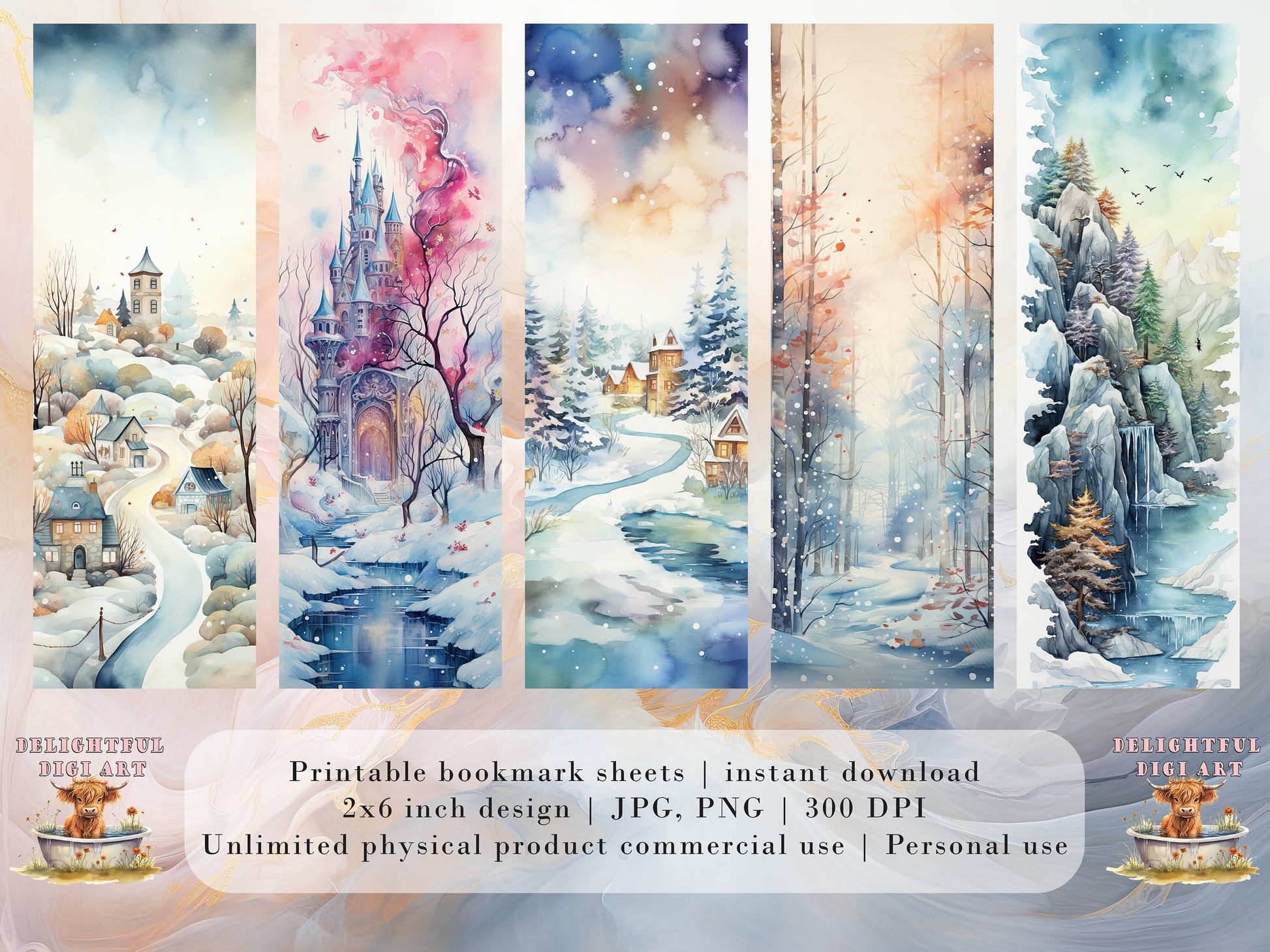 20 Winter Dreamland Printable Bookmarks| DIY Bookmark Sheets| PNG bookmark sublimation| Bookmark set| Watercolor Graphics| Print at Home