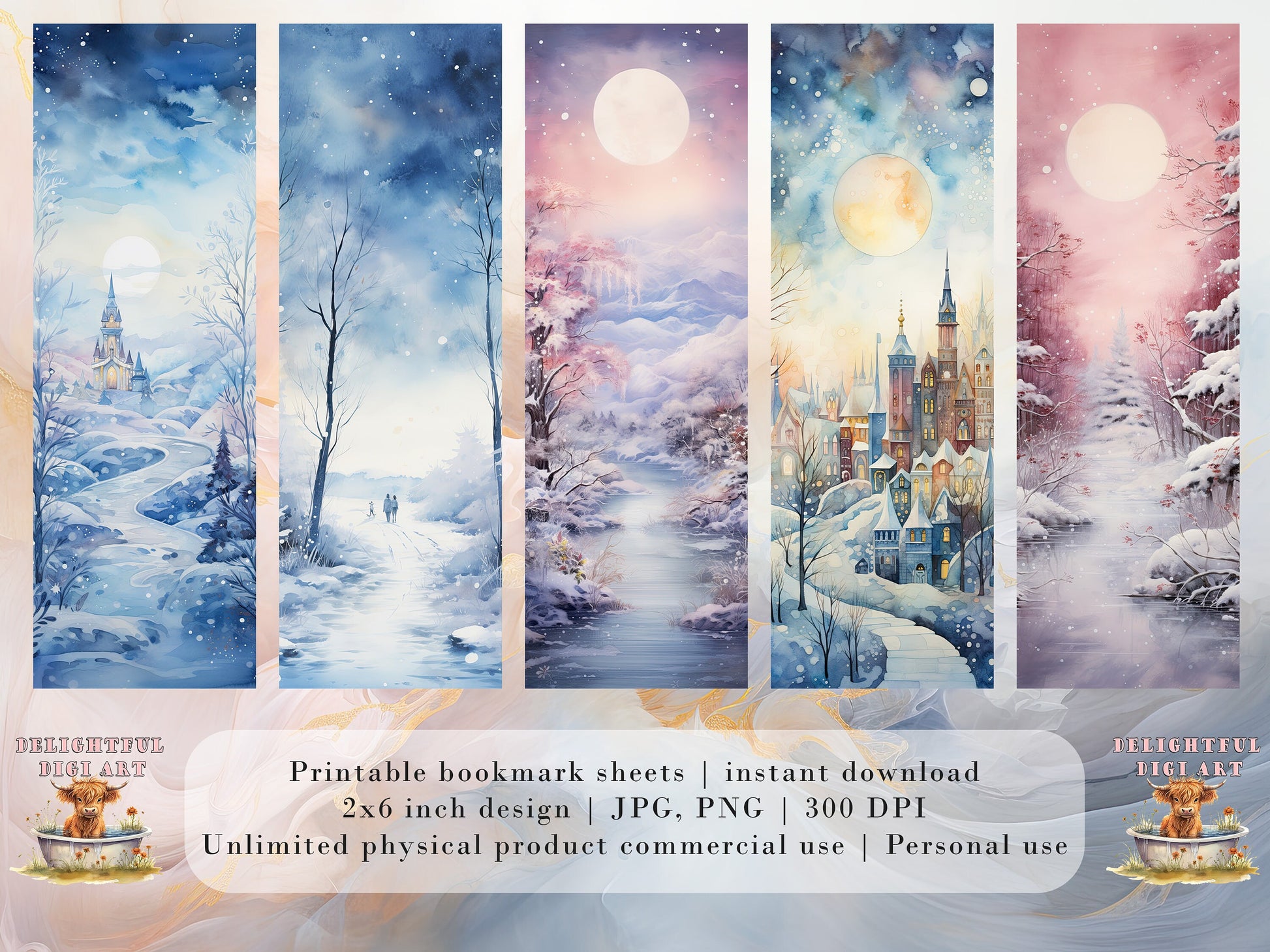 20 Winter Dreamland Printable Bookmarks| DIY Bookmark Sheets| PNG bookmark sublimation| Bookmark set| Watercolor Graphics| Print at Home