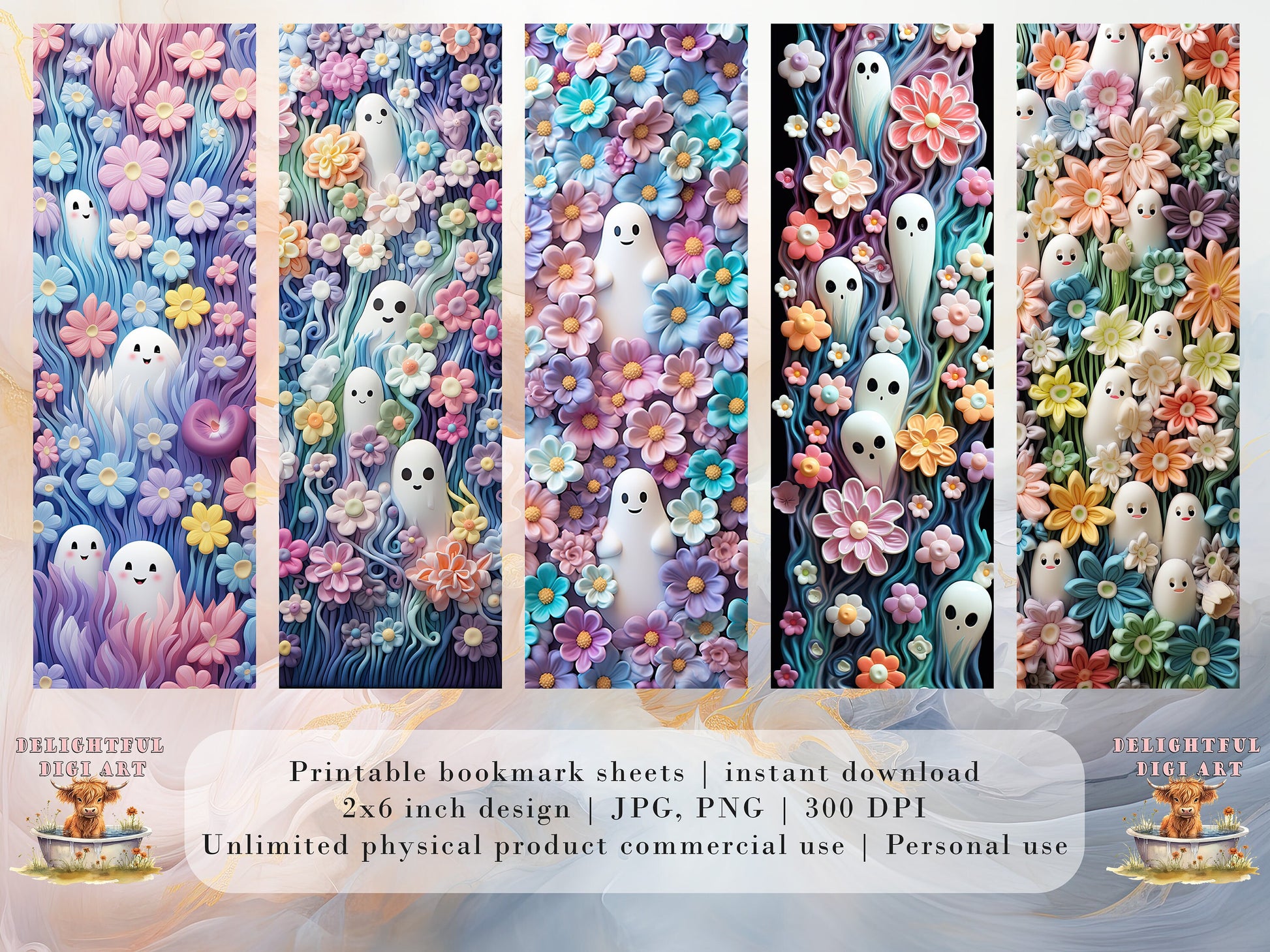 15 Hide And Go Spook Printable Bookmarks| Halloween JPG Bookmark Set| PNG bookmark sublimation| Spooky Pastel bookmark set| Ghosts & Flowers