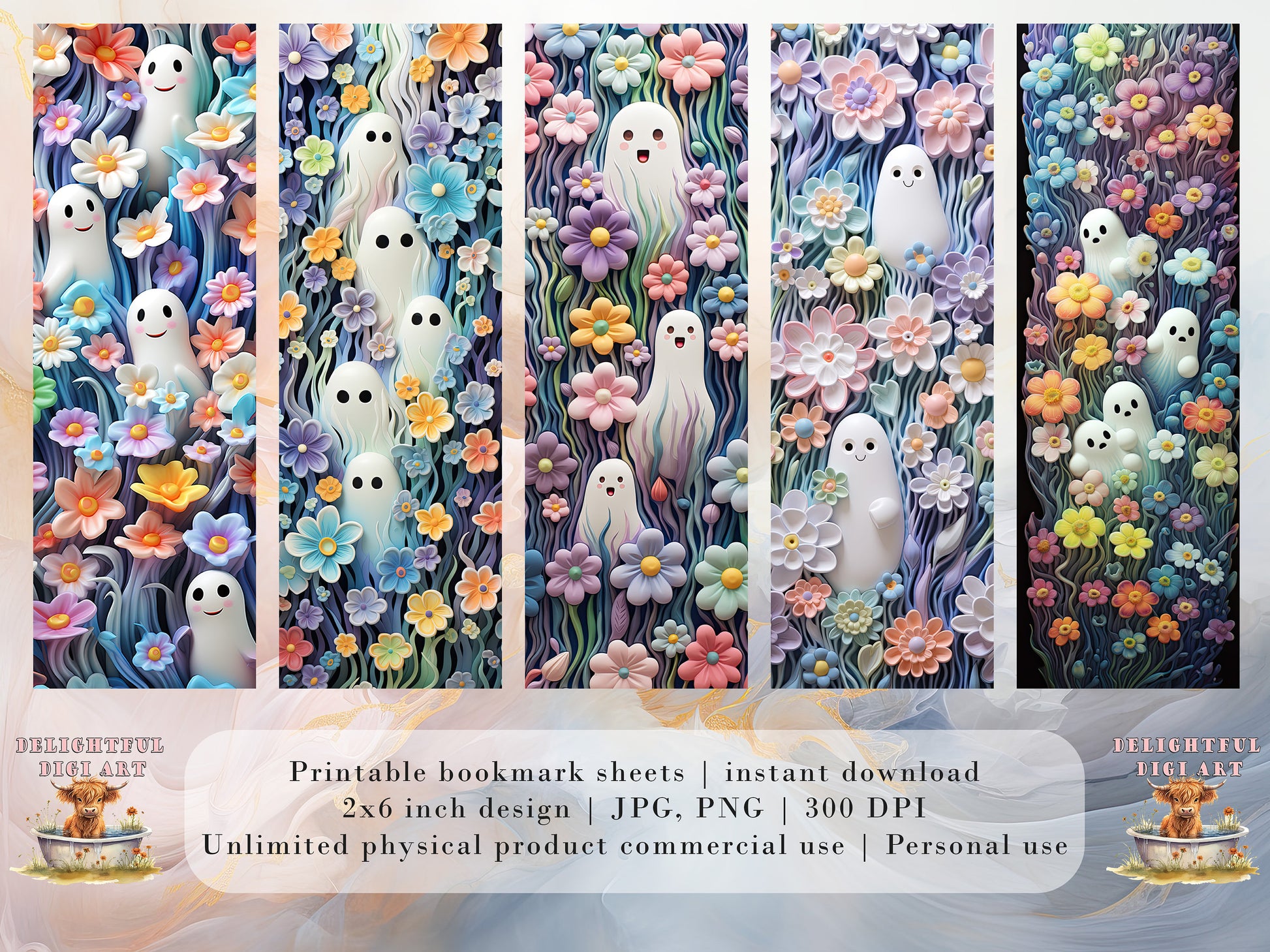 15 Hide And Go Spook Printable Bookmarks| Halloween JPG Bookmark Set| PNG bookmark sublimation| Spooky Pastel bookmark set| Ghosts & Flowers