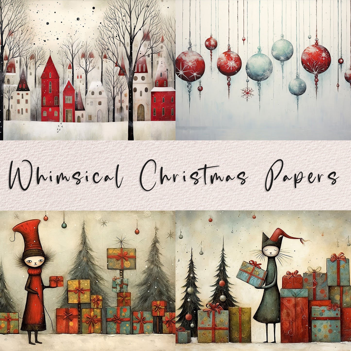 20 Whimsical Christmas Printable Art Pages| Digital Download JPG Paper Set| PNG sublimation| Whimsical Digital Paper | Retro Santa Claus