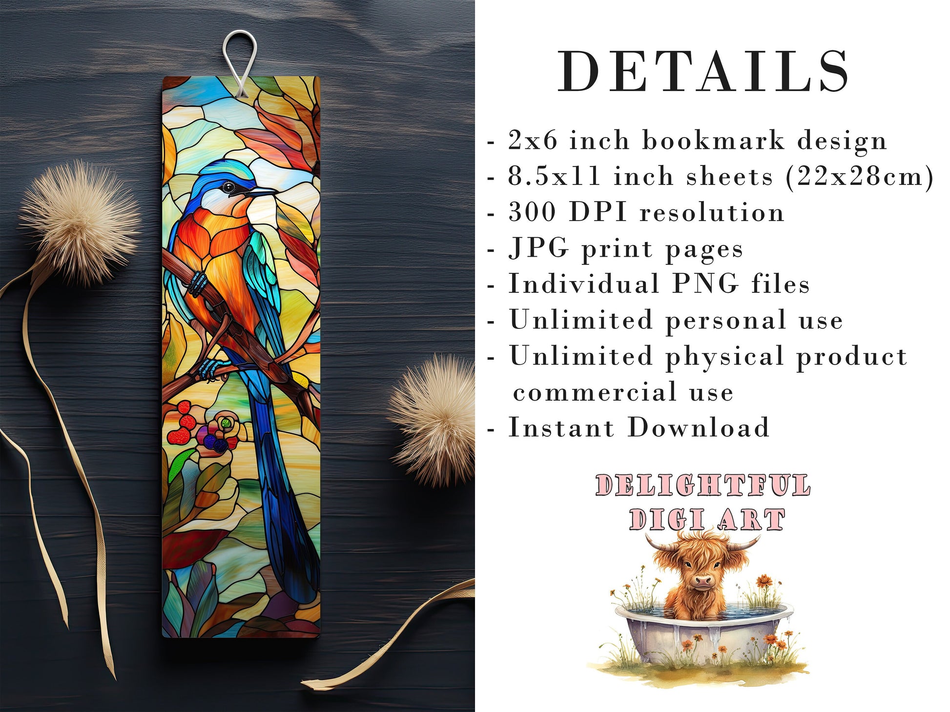 10 Stained Glass Bird Printable Bookmarks | Digital Download JPG Bookmark Sheets | PNG bookmark sublimation | Bird bookmark set | Gift