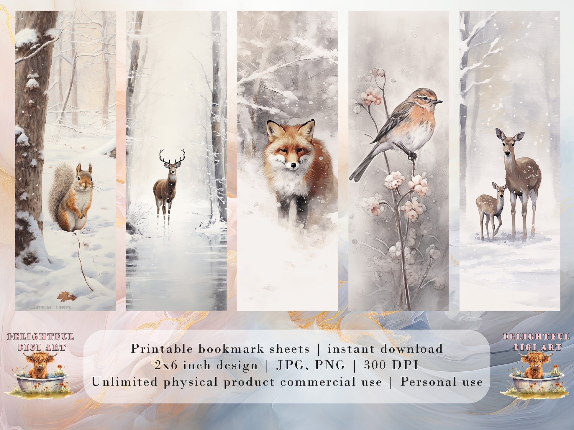 10 Winter Animals Printable Bookmarks | Digital Download JPG Bookmark Set| PNG bookmark sublimation | X-Mas bookmark set | Fussy Cuts
