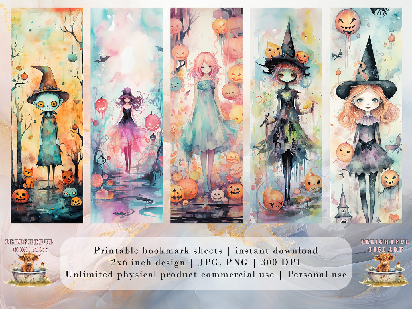 20 Cute Pastel Halloween Printable Bookmarks | Digital Download JPG Bookmark Set| PNG bookmark sublimation | Spooky bookmark set | Whimsical