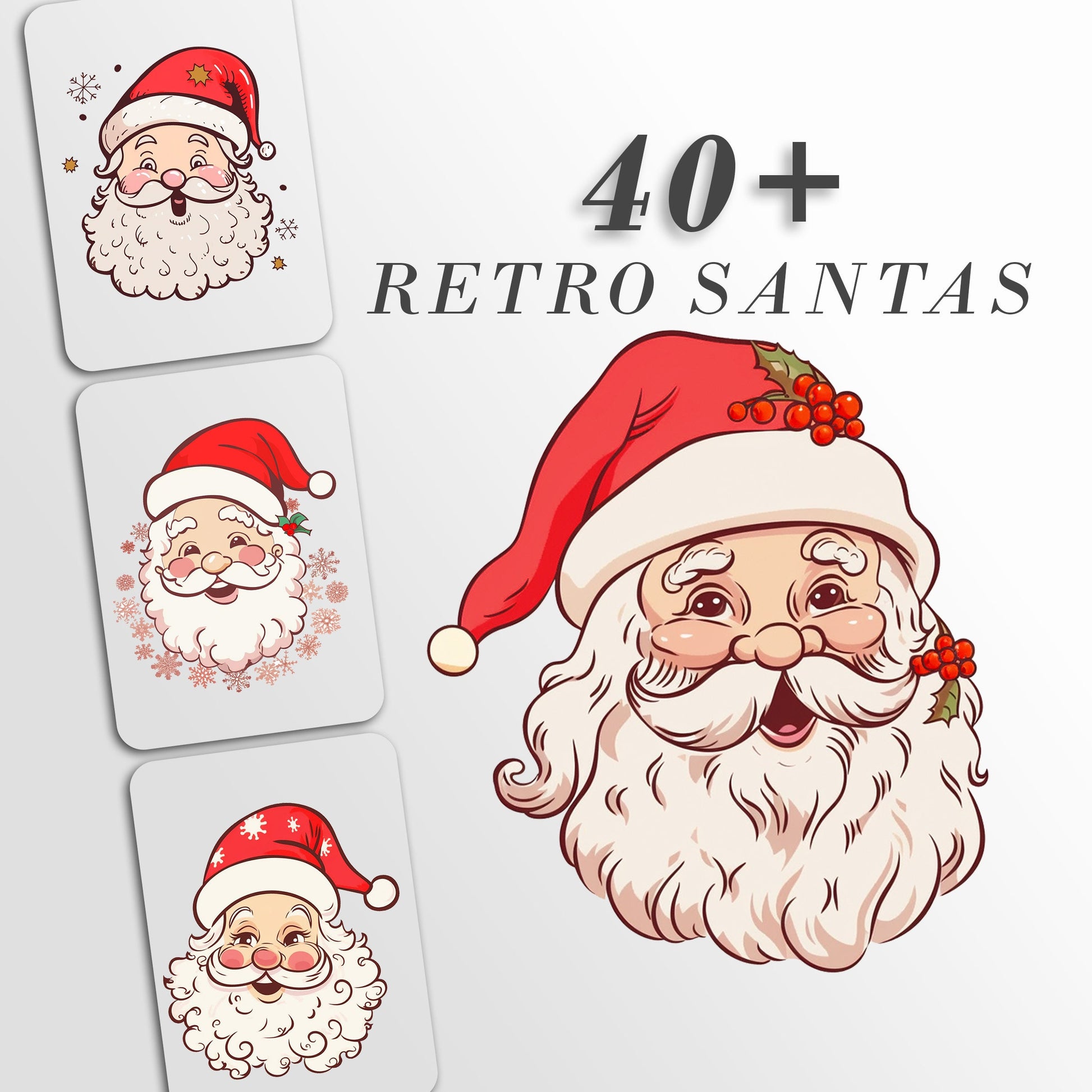 Retro Santa Clipart: Santa Claus Art for Christmas Crafts and Decor | PNG Bundle | Digital Download | Sublimation files | Kawaii X-mas Pack