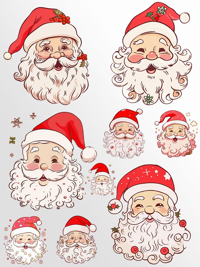 Retro Santa Clipart: Santa Claus Art for Christmas Crafts and Decor | PNG Bundle | Digital Download | Sublimation files | Kawaii X-mas Pack