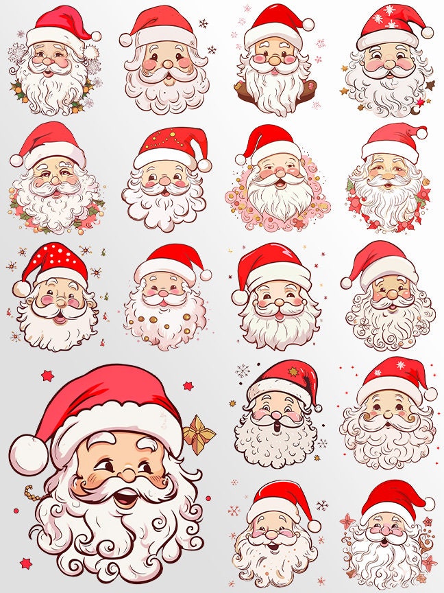 Retro Santa Clipart: Santa Claus Art for Christmas Crafts and Decor | PNG Bundle | Digital Download | Sublimation files | Kawaii X-mas Pack