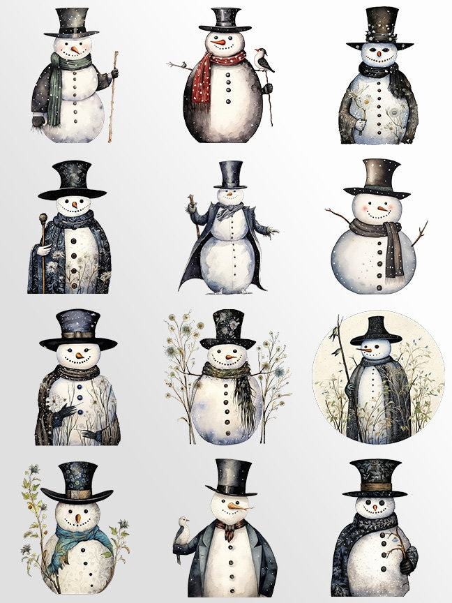 Whimsical Snowmen Clipart: Snowman Art for Christmas Crafts and Decor | PNG Bundle | Digital Download | Sublimation files | Retro Snowman
