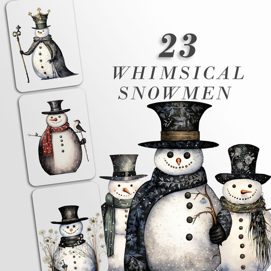 Whimsical Snowmen Clipart: Snowman Art for Christmas Crafts and Decor | PNG Bundle | Digital Download | Sublimation files | Retro Snowman