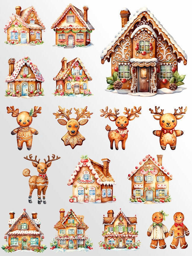 Gingerbread Clipart, Biscuit PNG bundle, Christmas Biscuits, Watercolor Gingerbread man, Gingerbread House SVG, Invitation design, Reindeer